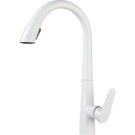 Robinet de cuisine extractible noir bassin d'eau chaude et froide robinet d'évier pistolet télescopique rotatif gris et blanc 60CM tirer (Color : White)