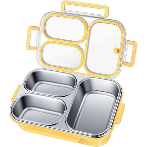 Lunchbox aus Edelstahl für Kinder und Erwachsene 740 ml Auslaufsichere Metall-Lunchbox mit 3 Fächern Lunchbox aus 18 8-Edelstahl Ideal für Schule (1/5)