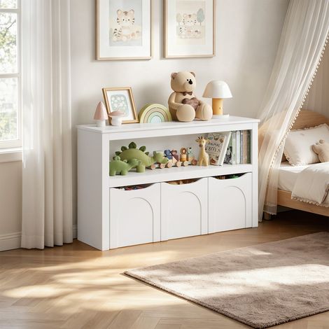 WOLTU Kinderregal mit Rollen, Spielzeugaufbewahrung Spielzeugschrank, Kinderzimmer, 100x30x59.5 cm, Weiß (1/5)