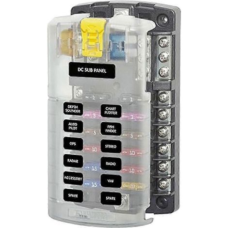 Compatible avec les supports de boîtes à fusibles automobiles et marines, porte-fusibles à lames 5026, 32 V, 100 A, 12 circuits, avec mise à la terre et couvercle.