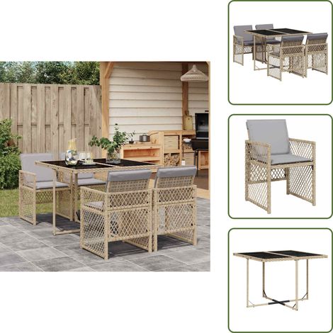 vidaXL Ensemble à manger de jardin avec coussins 5pcs Beige poly rotin (1/5)