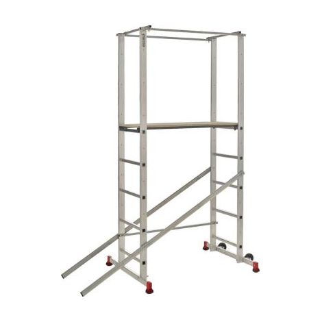 Escalux – Échafaudage aluminium 150 kg – Hauteur de travail 3,60 m – 1 plateau 111x41 cm – Système de garde-corps – 4 larges embouts anti-dérapants (1/5)