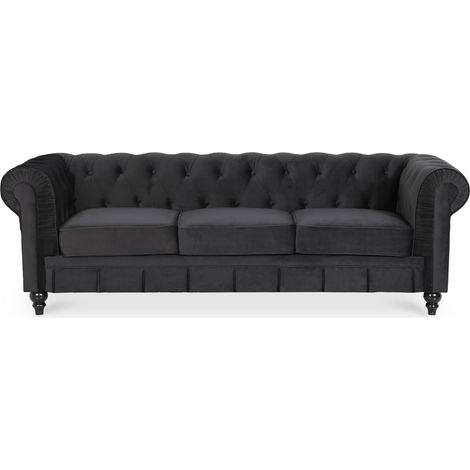 Canape Chesterfield Velours 3 Places Altesse Noir (1/2)