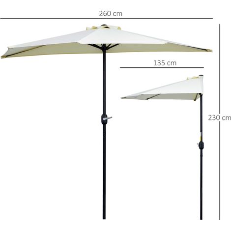 Outsunny Demi-parasol beige Ø2,6m, balcon 5 entretoises acier (1/5)