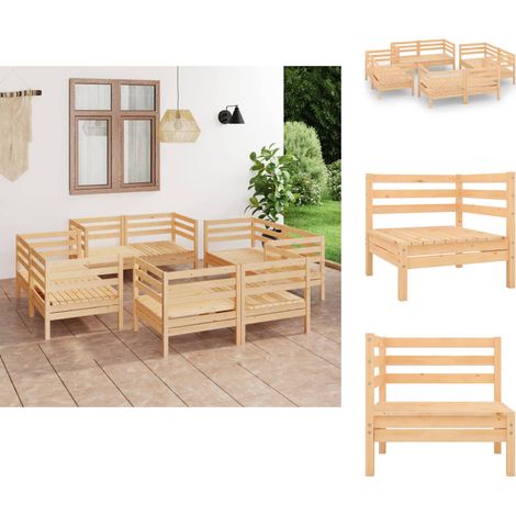 Gartenmöbel-Sets - Living 8-tlg. Garten-Lounge-Set Massivholz Kiefer (1/5)