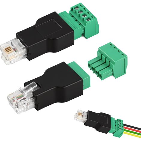 2 PCS RJ11 6P4C Mâle vers connecteur à borne 4 Broches,RJ11 Vis Adaptateur de Terminal Connecteur Ethernet,Connecteur Téléphone et CCTV sans Soudure - Convertisseur Câble vers Borne pour Installation (1/5)
