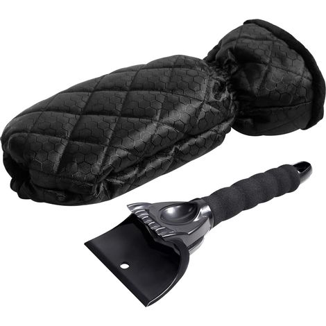 Grattoir à Glace pour Voiture avec Gant étanche doublé de grattoir à Glace en Molleton épais avec poignée antidérapante pour Pare-Brise et fenêtre de Voiture (Noir) (1/5)
