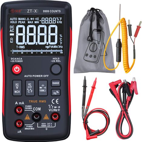 Multímetro digital con pantalla de 3 líneas, diseño de botón de 9999 conteos, rango automático, medidor de temperatura y capacitancia para electricistas, voltímetro con pinza de cocodrilo (1/5)