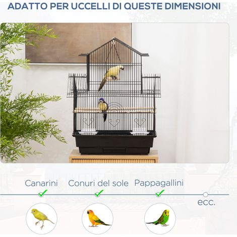 Cage à oiseaux métal et plastique noire, poignée de transport incluse, plateau amovible, 50,5x41x63 cm (1/5)