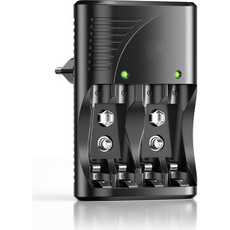 Wiederaufladbares Ladegerät für AA-, AAA-, Ni-MH- und 9-V-Akkus mit LED-Anzeige, 100–240-V-Netzteil