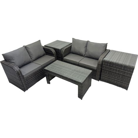 Fimous 3 Seater Sofa Reclining Chair Coffee Table Set Rattan Garden Outdoor Furniture Set with 2 Side Tables Dark Grey Mixed (1/5)