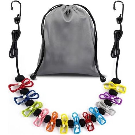 Étendoir à linge de voyage – Rétractable – 12 pinces – Portable – Intérieur et camping – 12 couleurs (1/5)