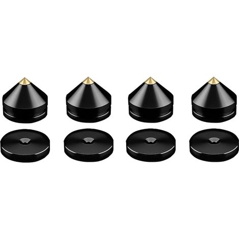 Set of 4 black metal isolation spikes with adhesive pads, shock-resistant isolators for speakers and subwoofers (1/5)