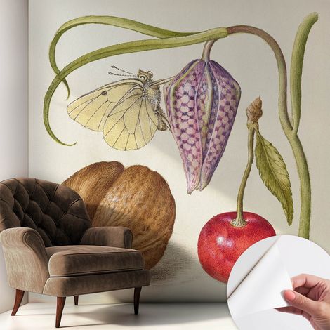Papier peint autocollant avec imprimé pour cuisine facile à appliquer pour mur a motif Papillon et plantes 250x250 cm (1/5)
