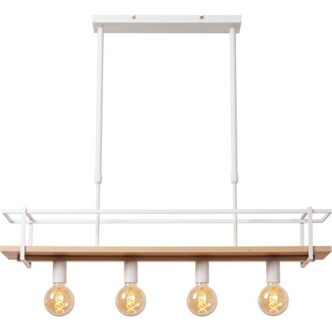 Suspension industrielle îlot blanche bois MILONGA 4xE27 (1/2)