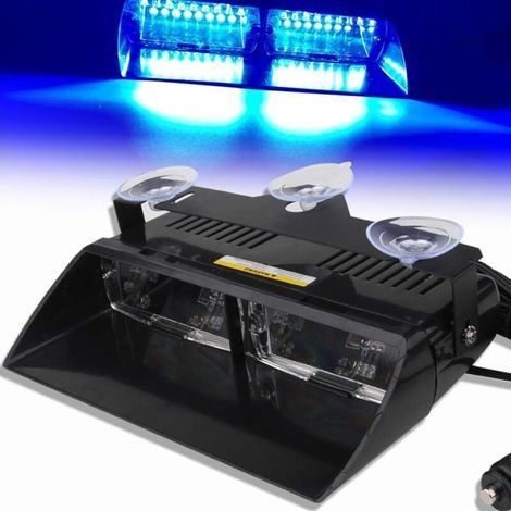 Luce di emergenza lampeggiante stroboscopica blu a 16 LED per le forze dell'ordine con ventosa 12 V per tetto/cruscotto/parabrezza interno (1/4)