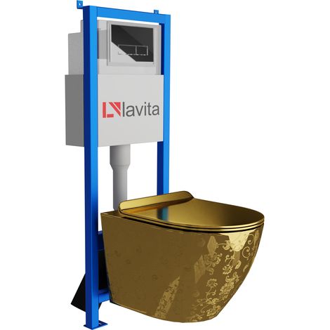 Bâti-support Lavita LAV 101 à 40 cm + WC Sofi Slim Golden Eye sans bord + plaque de commande LAV 200.3.2 chrome Kit complet WC (1/5)