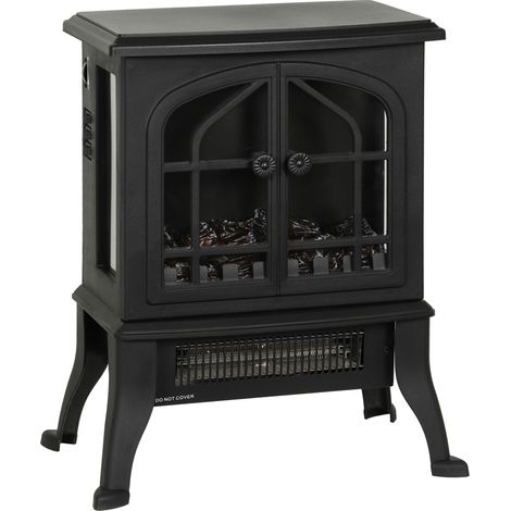 Camino Elettrico da Terra 900-1800W Vista su Tre Lati Fiamma 3D e Termostato Regolabile Nero (1/5)