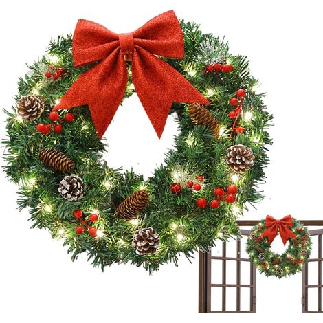 Couronne De Noël 38 Cm avec Guirlandes Lumineuses Grandes Couronnes de Fêtes et Décorations de Noël Pour Décoration Intérieure Extérieure Manteau Jardin Cour Salon Bureau (1/5)