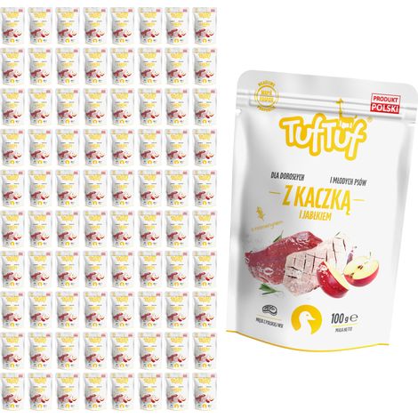 Comida húmeda para perros TufTuf sabor pato con manzana, 80 sobres de 100 g (1/2)