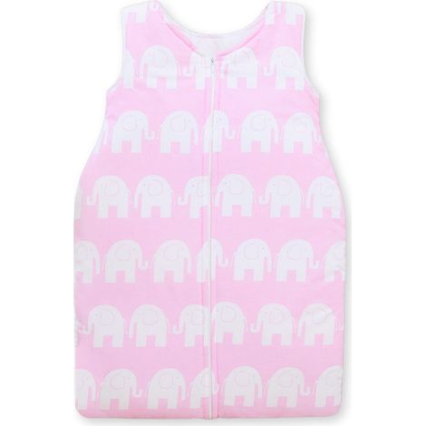 Saco de dormir de algodón para niños, talla M (6-12 meses), TOG 2.5, aislante, estampado de elefantes rosas, ideal para todo el año. (1/4)