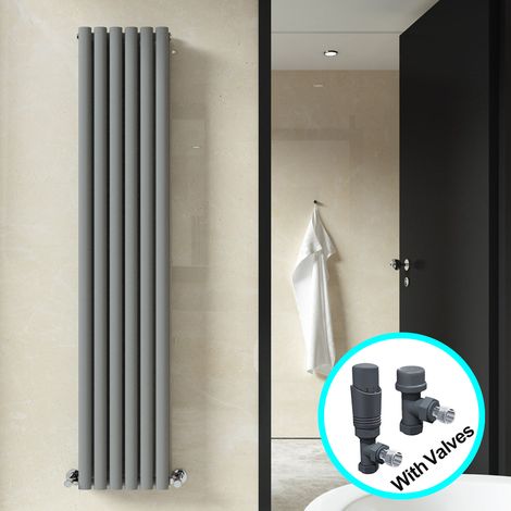 ELEGANT Central Heating Radiator 1800 x 354mm Vertical Anthracite Double Panel Oval Column Rad + Thermostatic Radiator Valves (1/5)