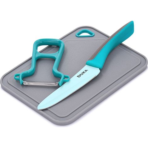 Juego de 3 piezas para picar Duka: mini tabla de cortar + cuchillo + pelador