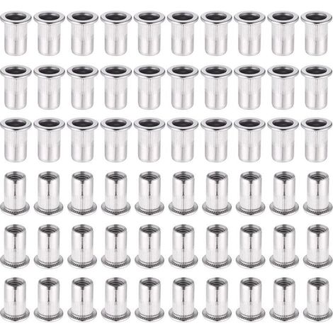 60 Pièces 304 Ecrou a Sertir M6 en Acier Inoxydable Tête Plate Ecrou Aveugle Rivet Fileté Ecrou a Rivet pour pince à insert fileté
