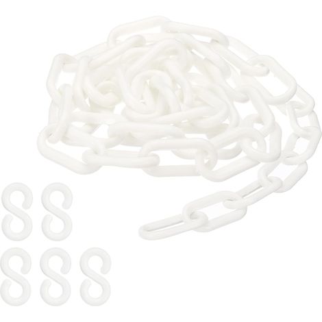 Maillons de chaîne en plastique blanc, 100 cm,6 mm, pour barrières, parkings, clôtures, portails et décoration (1/5)