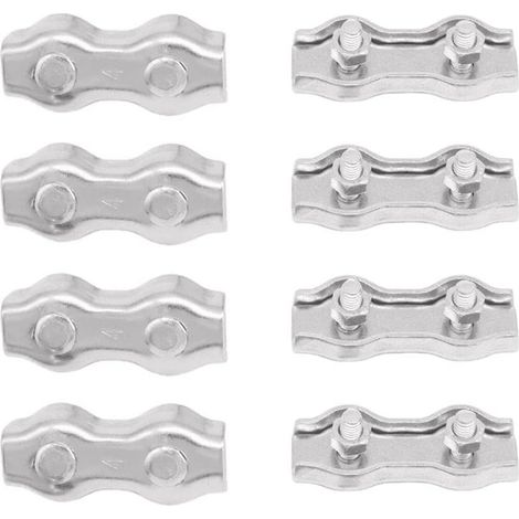MINKUROW Edelstahl Kabelklemme 8 Stück M4 Duplex Kabelklemme Seilklemme Edelstahl Duplex Clips Duplex Drahtseilklemmen M4 Drahtseilklemmen Für Wäscheleinen Terrasse Fest Hängend Sonnensegel (1/5)