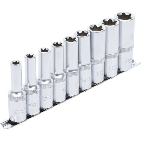 Kit 9 douilles extra longues carre 1/2 profil torx e 10 11 12 14 16 18 20 22 24 (1/4)