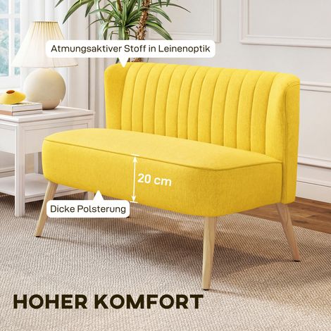 Canapé 2 places jaune, assise confortable, revêtement textile lavable, capacité jusqu’à 220 kg, dimensions 117 x 56,5 x 77 cm (1/4)