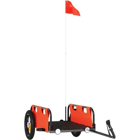 Remorque à vélo orange, en tissu Oxford et en fer. (1/5)