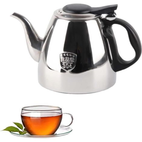 Théière Bouilloire à Thé, Théière en Acier Inoxydable avec Poignée Résistante à la Chaleur Finition Miroir Théières pour Cuisinière Théière en Métal à Col de Cygne(L) (1/5)