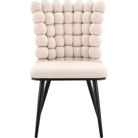 Set de 2 sillas de comedor de terciopelo blanco crema con patas de metal negro MODENUIT (1/5)
