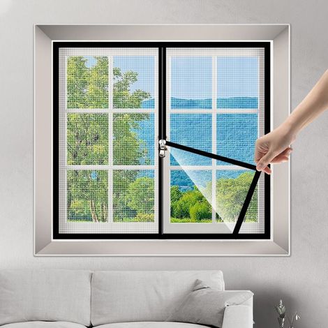 Moustiquaire fenêtre à fermeture éclair, noir, 80x120cm, facile à installer, sans perçage, autocollant, maison (1/5)