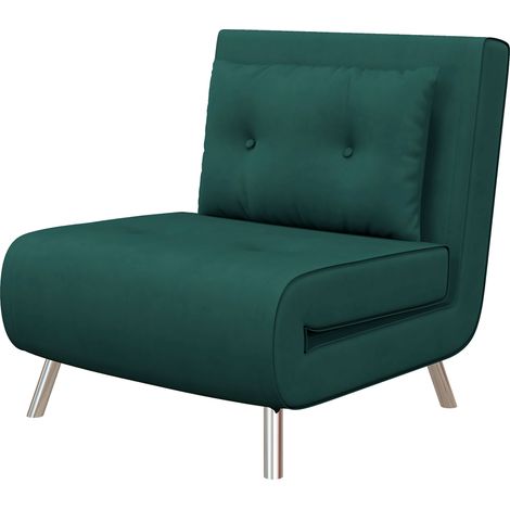 Fauteuil inclinable convertible capitonné aspect lin vert 77x88x83 cm