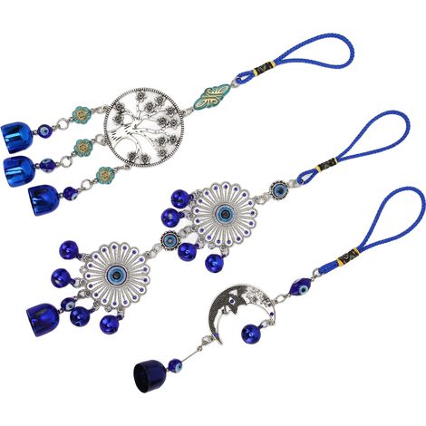 Arbre décoratif en forme de lune aux trois yeux bleus et amulette en forme de tournesol pour attirer la richesse et la protection, décorations pour rétroviseur de voiture et décorations de bureau. (1/5)
