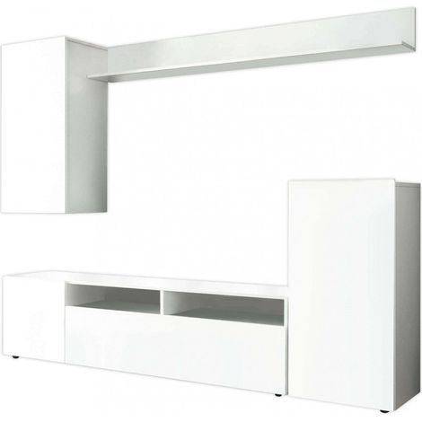 Parete Attrezzata Soggiorno Bridge 207x34x170 h cm in Truciolare bilaminato Bianco (1/4)