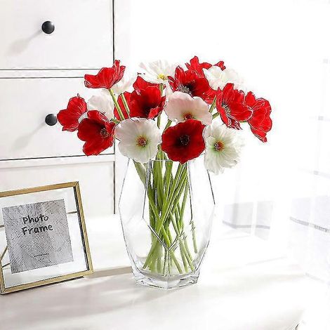 20 Stück/Lot künstliche Mohnblumen aus Pu-Mais, Hochzeitsstrauß, Dekoration für Zuhause, rosa und rot-10 white 10 red (1/5)