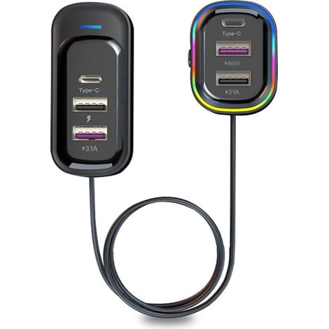 Caricabatterie USB multifunzionale per auto, ricarica rapida 18W + 15W con 5 porte di ricarica e indicatore di tensione, per auto, camion, furgoni e SUV (12-24V).