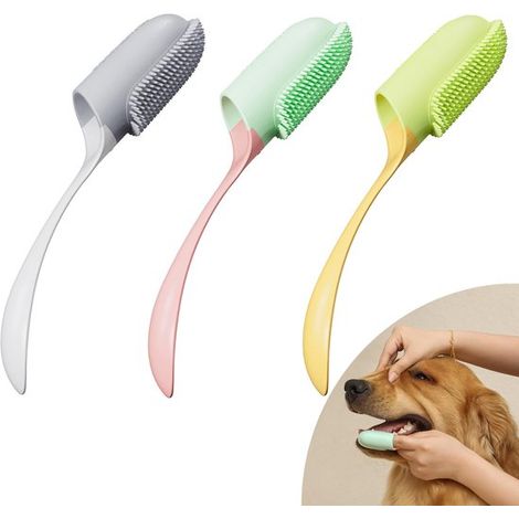 Juego 3 cepillos dientes cepillos dientes cerdas silicona suave, cepillos dientes ergonómicos mascotas, limpian fácilmente suciedad dental (1/5)