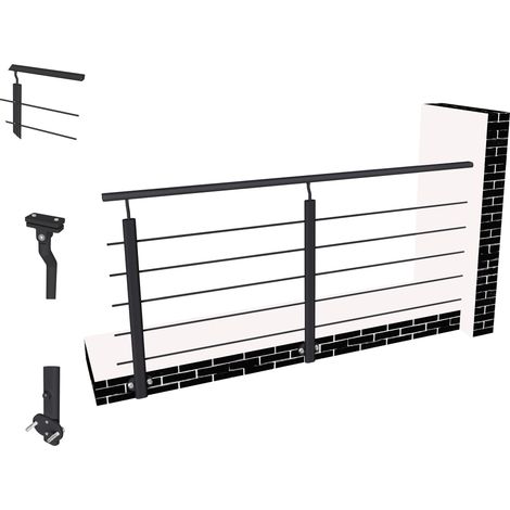 Ocean Sanitaire – Garde-corps aluminium noir mat 200 cm – Sécurité renforcée pour balcons et terrasses – Installation facile – Résistant aux intempéries