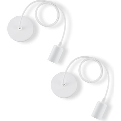 Blanc E27 Porte Lampe Suspension,Câble Suspension Luminaire,Pendentif Suspendue Accessoires en Métal,Câble Réglable 100CM pour Café Magasin Chambre Bar(2 Pièces) (1/5)