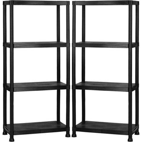 2x Oypla 4 Tier Black Plastic Heavy Duty Shelving Racking Storage Unit