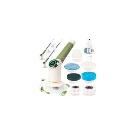 Brosse de Nettoyage Électrique Rotative sans Fil : Brosse Nettoyante Salle de Bain - Nettoyeur Plafond, Douche, Mur - Télescopique - 7 Brosses Interchangeables