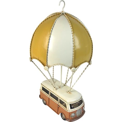 Deko-Figur Heißluftballon mit Bus aus Metall senf 31 cm (1/5)