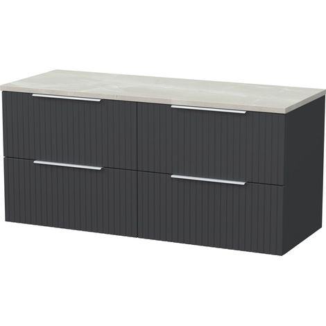 Callingwood Contemporary Wall Hung 4 Drawer Vanity Unit with Marble Plaster Laminate Worktop , 1200mm, Dark Grey