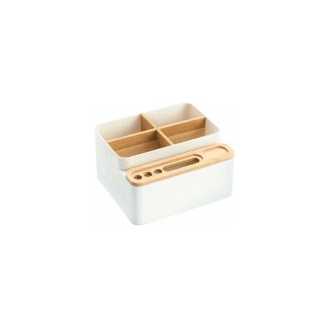 Multifunktionaler Schreibtisch-Organizer, Aufbewahrungsbox aus Kunststoff und Holz mit herausnehmbaren Fächern für Schlafzimmerutensilien (1/5)