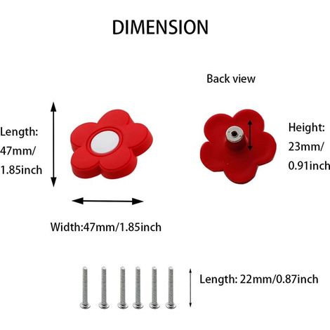 Set mit 6 weichen Schubladengriffen aus Gummi, rote Blumenform, für Kinder. (1/4)